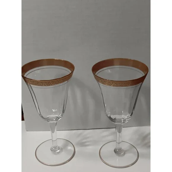 Tiffin Vintage Crystal & Gold Glasses Set of 2 - Picture 4 of 4
